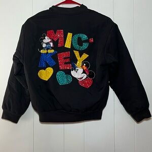Disney Mickey Mouse Black Bomber Jacket Kids M Y2K Rhinestone Sparkle Retro